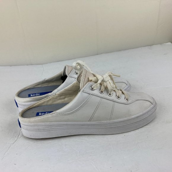 Keds Women Sz 7.5 Slip on Lace Up Sneakers Backless Mule Style White Leather - Picture 4 of 8